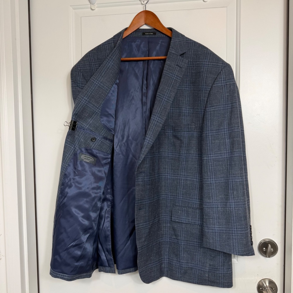 Pronto Uomo Platinum Blue Plaid Wool Silk Linen Blazer Sport Coat Mens 54R - Picture 2 of 13